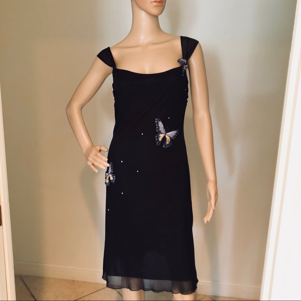 ABS Allen Schwartz Black Butterfly Dress EUC